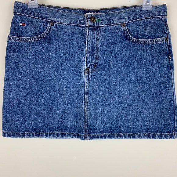 Vintage Y2K Tommy Hilfiger Classic Denim Blue Jean Short Skirt Size 11 - Picture 1 of 10